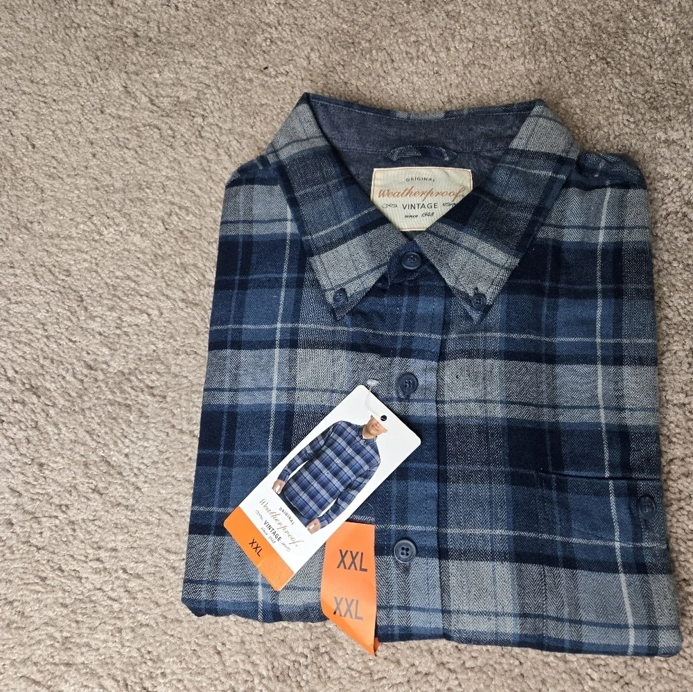 NWT Original Weatherproof Vintage Flannel Shirt Men’s Size XXL ‎ Blue
